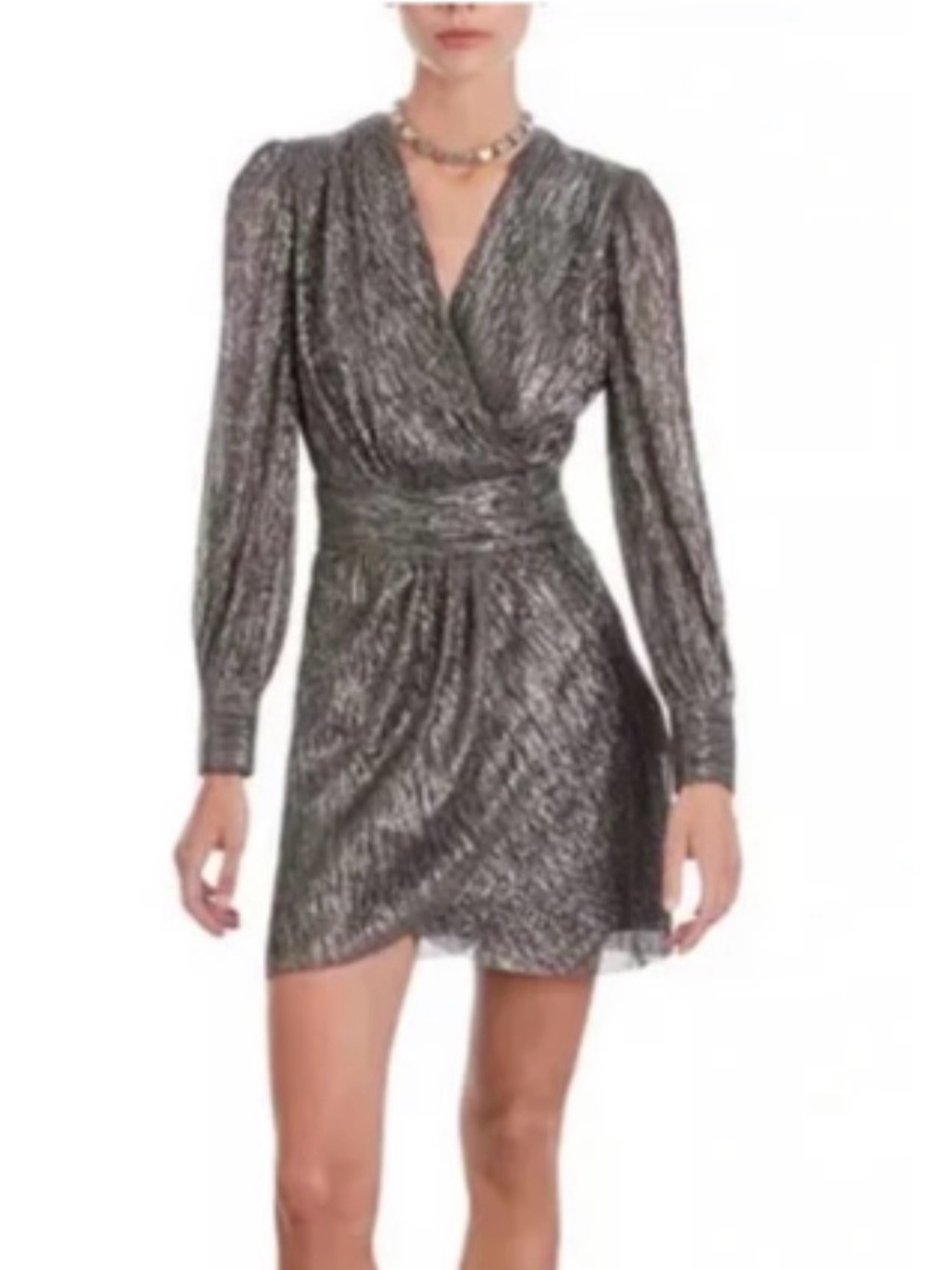 The Kooples Metallic Wrap Long-Sleeve Dress